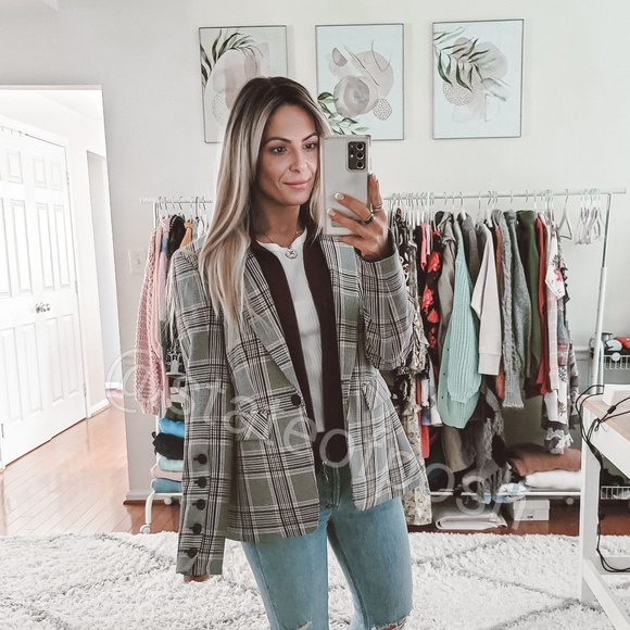 Veronica Beard Dickey gray plaid one button blazer jacket with dickey - Picture 3 of 11
